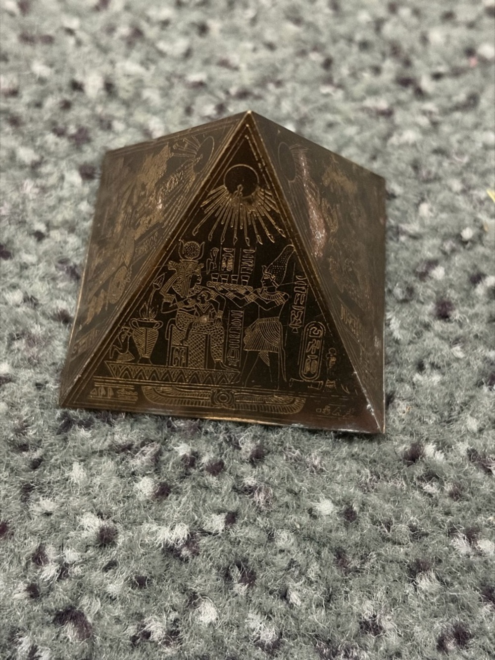 Bronze Pyramid Trinket/paperweight with Egyptian Motif